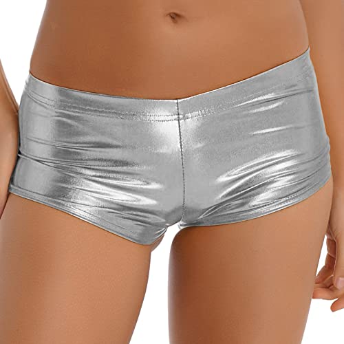 Linjinx Women's PVC Shiny Booty Dance Shorts Low Rise Festival Bottoms Mini  Cheeky Hot Pants Silver