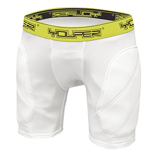 Youper Boys Youth Padded Sliding Shorts with Cup Pocket for Baseball,  Football, Lacrosse White Yellow X