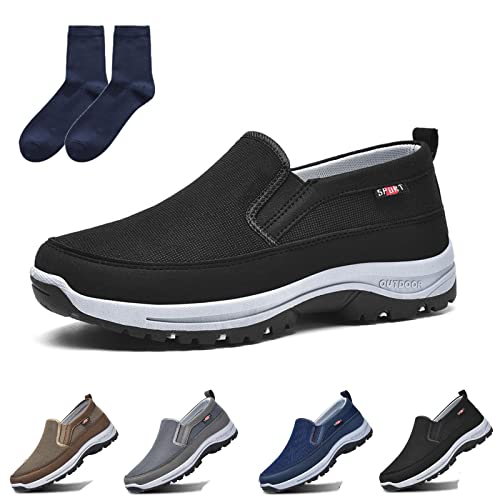 LELEBEAR Breathable Orthopedic Travel Plimsolls Men's Orthopedic Travel  Shoes Breathable Comfortable Casual Travel Shoes 7.5 Black