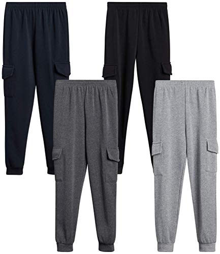 Coney Island Boy Sweatpants 4 Pack Active Fleece Jogger Pants (Size: 4-16)  Black/Charcoal/Heather Grey/Navy Cargo 4