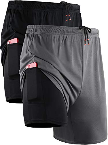 NELEUS Men's 2 in 1 Running Shorts with Liner Dry Fit Workout Shorts with  Pockets Medium 6070 Black/Grey 2 Pack