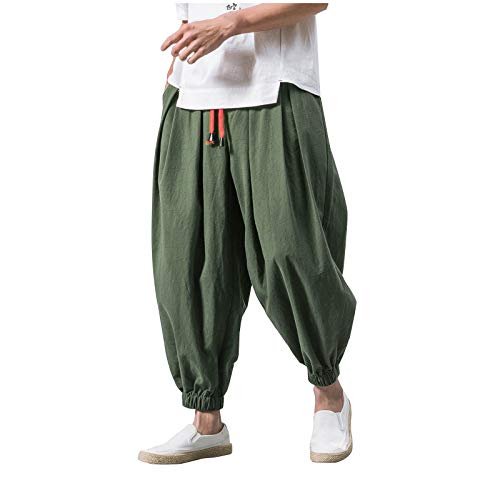 Pants for Men Drawstring Men's Fashion Casual Solid Color Loose Plus Size  Pants Wide Leg Elasticated Pants Large Army Green