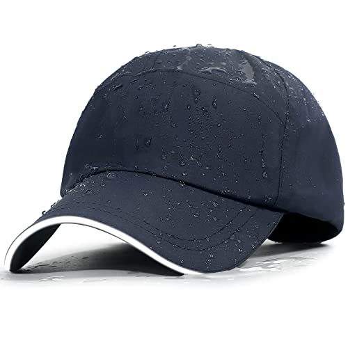 Mens Waterproof Baseball Cap Womens Rain Hat Foldable Outdoor Running Sun Fishing  hat Navy Blue One