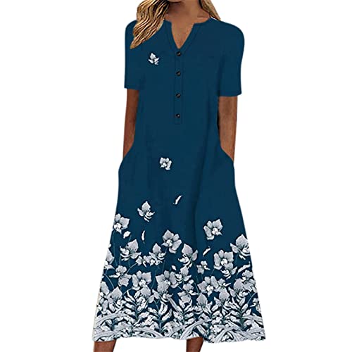 Womens Summer V Neck Print Short Sleeve Casual Dresses Simple