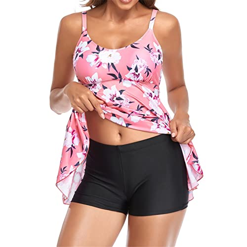 Two Piece Tankini Swimsuits for Women with Shorts Bathing Suits Athletic  Swimwear Underwire Swimsuits Sets Skirt Pink Large