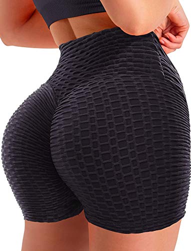 SEASUM Women Workout Shorts Brazilian Textured Booty Leggings Shorts  Anti-Cellulite Scrunch Butt Lift #1 Honeycomb Texture Black Medium