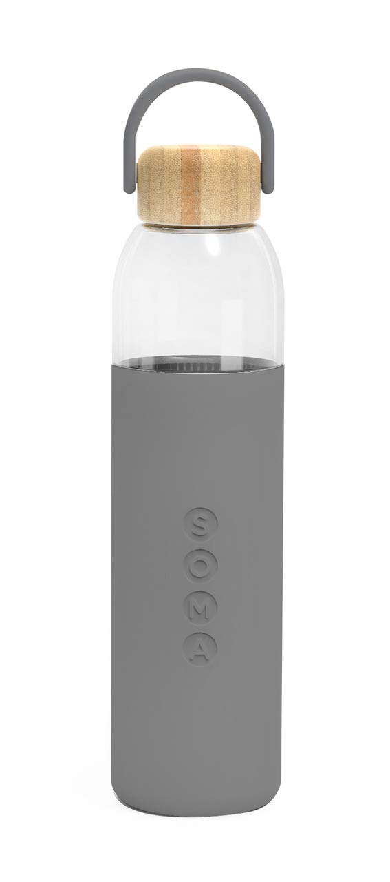 Soma BPA-Free Glass Water Bottle with Silicone Sleeve, Gray, 25oz