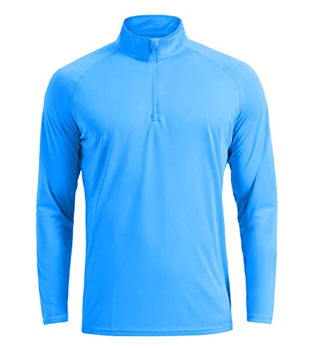 CRYSULLY Men's UPF 50+ Fishing Shirts Long Sleeve Sun Protection Hiking 1/4  Zip Tops Azure Large