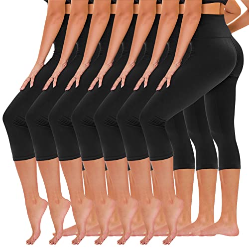 TNNZEET 7 Pack Capri Leggings for Women High Waisted Soft Black