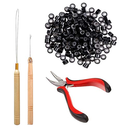 Orgrimmar Hair Extension Tool Kit Hair Extension Remove Pliers Pulling Hook  500 PCS Micro Silicone Rings