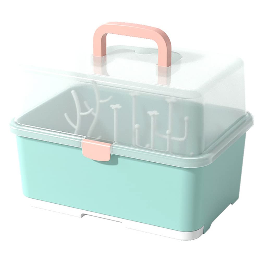 NiHome Baby Bottle Storage Drying Rack Portable Nursing Cutlery Box  Container Anti-Dust Protect Lid Cover Dish Organizer Drain Board Easy-Carry  Handle Holder Home Kitchen Travle Outdoors Attom (Teal) 