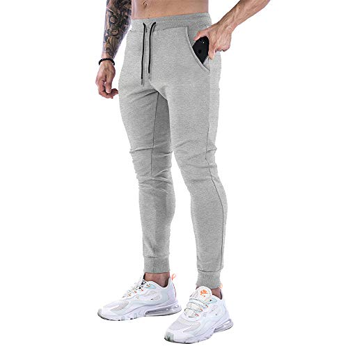 Wangdo Men's Slim Joggers Gym Workout Pants,Sport Training Tapered  Sweatpants,Casual Athletics Joggers for Running Grey Small