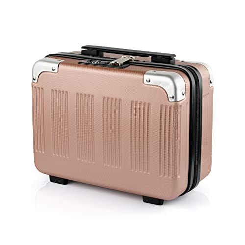 Lzttyee Small Hard Shell Cosmetic Case Travel Hand Luggage Portable  Carrying Makeup Case Suitcase Rose gold