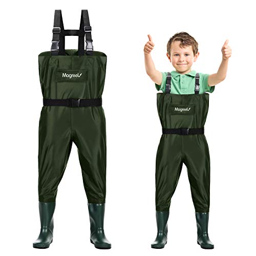 Magreel Child Chest Waders Waterproof Nylon Youth Waders with Boots Fishing  & Hunting Waders for Toddler Children Boys Girls US 10/11