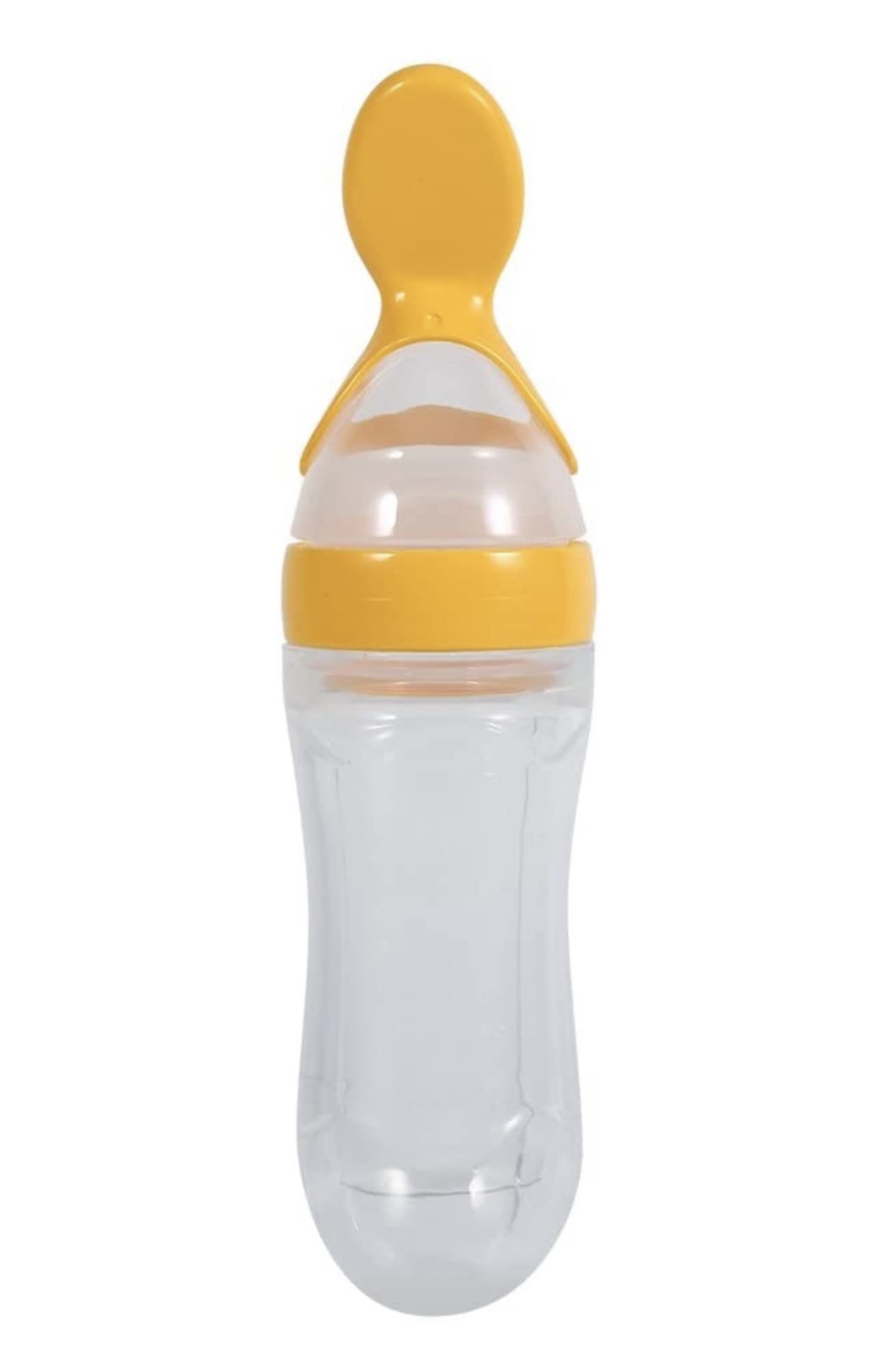 Baby Silicone Feeding Bottle Spoon Baby Food Feeder with Standing Base for  Infant Dispensing and Feeding (Yellow)