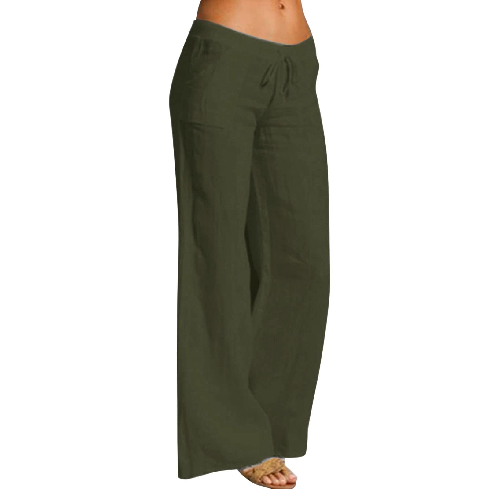 DAZLOR Linen Pants for Women Petite to Plus Size High Waist Drawstring  Beach Pants Loose Fit