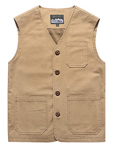 Gihuo Men's Fishing Vest Utility Safari Travel Vest Military Work Vest Khaki  Large