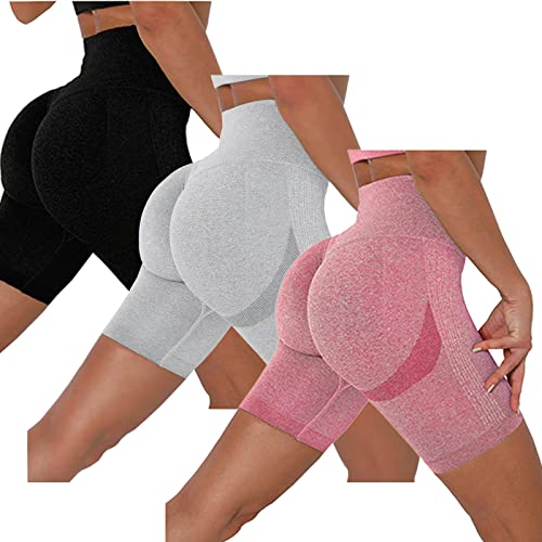 Juya Women's 3 Pack Butt Lifting Yoga Shorts Workout High Waist Tummy  Control Ruched Booty Running Pants Large 4-black/Light Grey/Wine