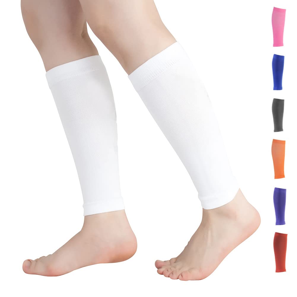 Novetec Calf Compression Sleeves for Men & Women (20-30mmhg) - Leg Compression  Sleeve for Running Cycling Shin Splints Support Relieve Legs Pain Travel  (One Pair)(White Medium) Medium White