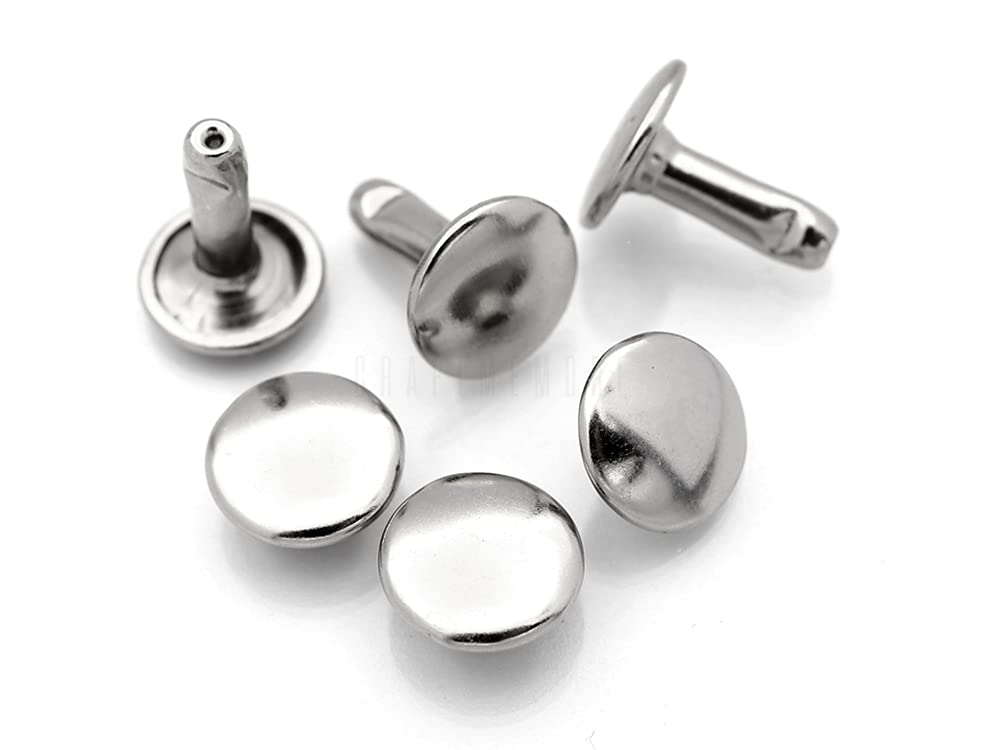 Trimming Shop 9mm Double Cap Rivets, Leather Rivets Tabular Metal Studs for  Clothing Silver 100 Sets 