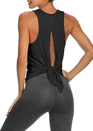 Bestisun Workout Tops Open Back Shirts Gym Workout Clothes Tie Back Musle  Tank for Women Medium