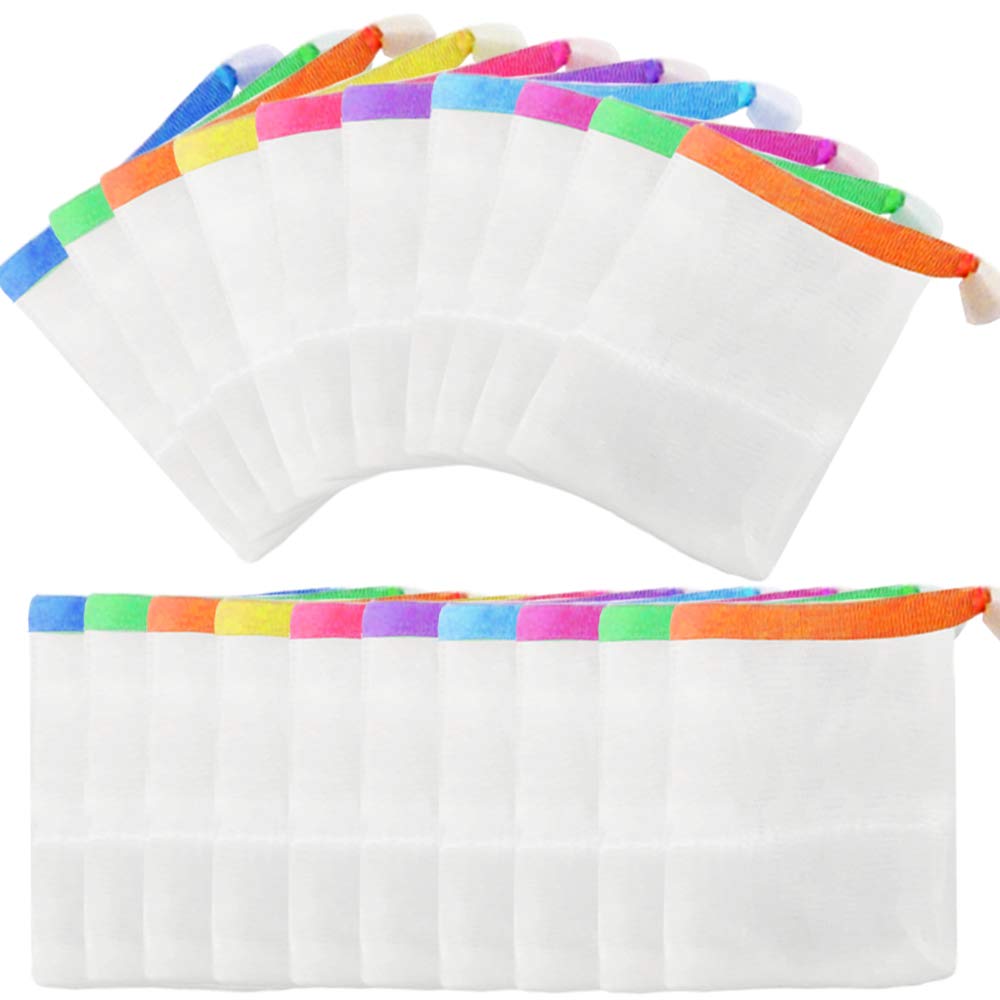 20 Pack Handmade Soap Bubble Mesh Bags,Exfoliating Mesh Soap Bag,Double  Layer Foam Net Soap