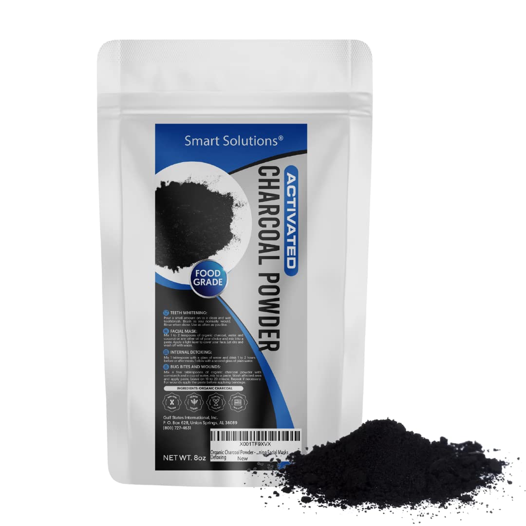 Smart Solutions Activated Charcoal Powder Bulk Food Grade Powder, Non-GMO,  Vegan, No Fillers - 100%