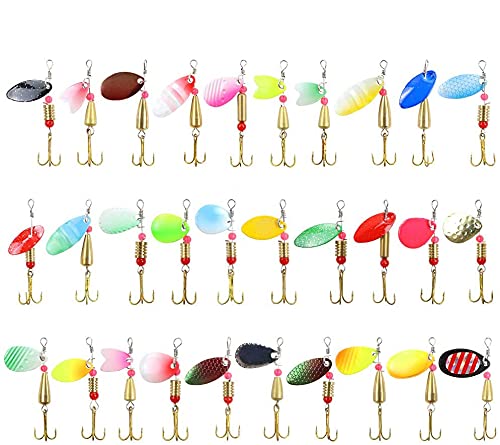 30PCS Fishing Lures Kit Set Spinnerbait for Bass Trout Walleye Salmon  Assorted Metal Hard Lures Inline