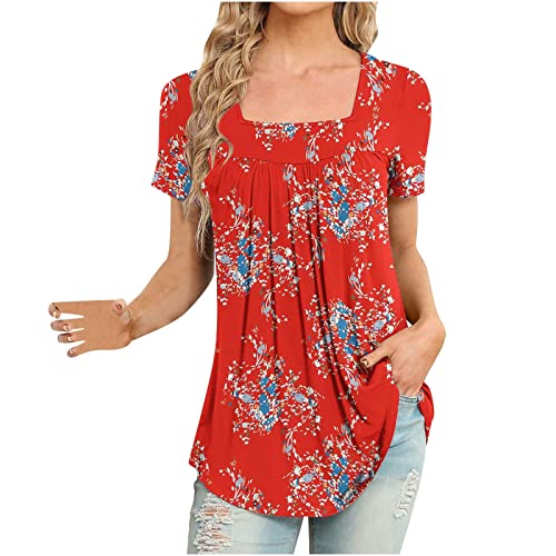 YDKZYMD Womens Shirts Crew Neck Chinoiserie Floral Flowers Summer T Shirt  Loose Fit Fashion Casual Tank Tops Flowy Sleeveless Camis Blouses Red M