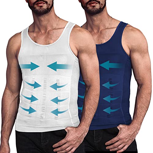 COOFANDY Men's 2 Pack Compression Shirt Slimming Body Shaper Vest Gym  Workout Tank Top Sleeveless Abdomen