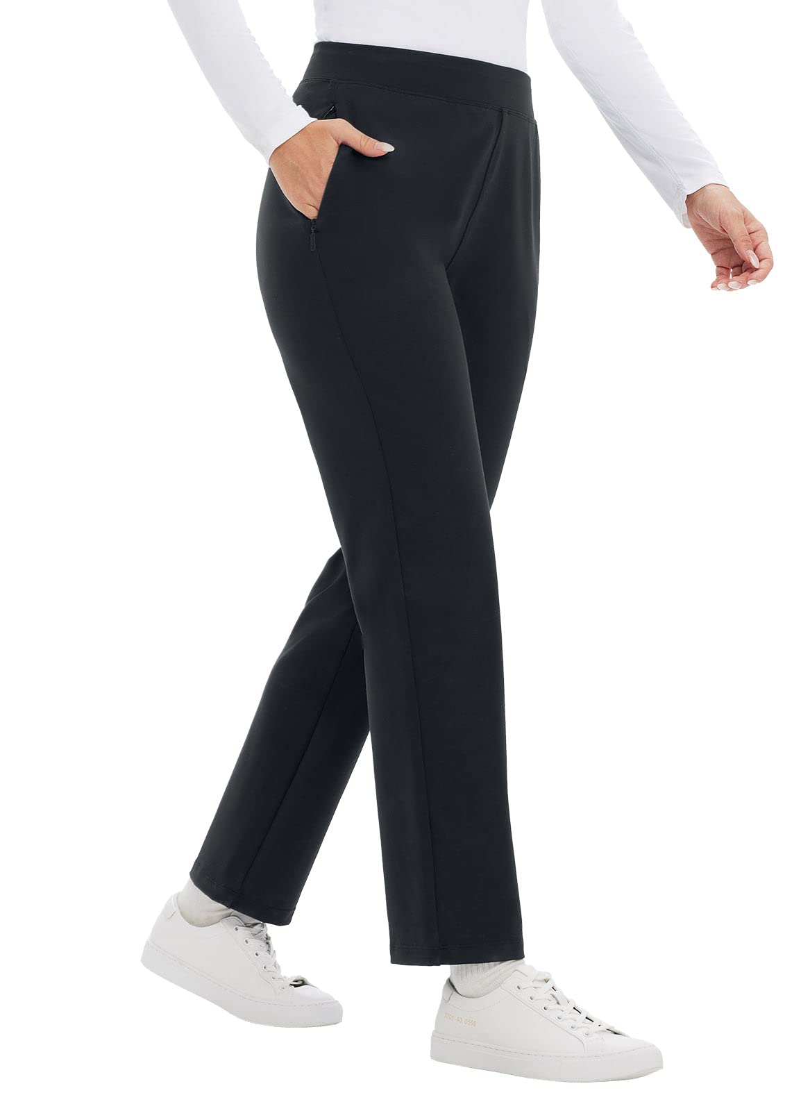 BALEAF Women's Straight Leg Golf Pants Stretch Sweatpants Pull-on Dress  Work Pants with Zipper Pockets