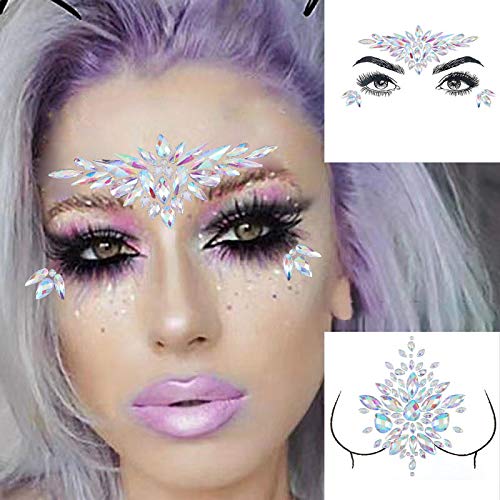 Face Gems Face Tattoos, 4 Sets Mermaid Face Jewels Face Rhinestones for  Makeup Face Gems Stick On Eye Jewels Rhinestones Crystal Face Stickers
