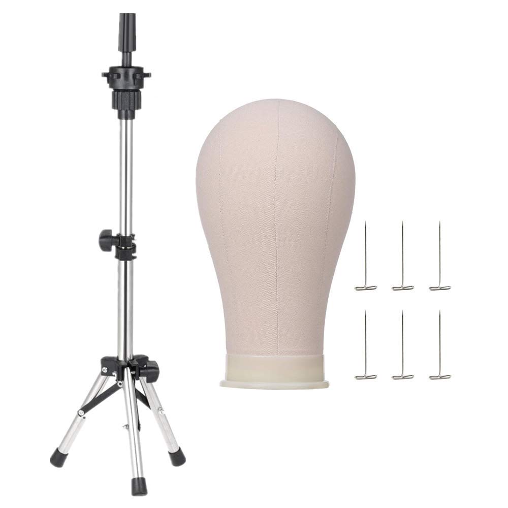 Wig stand Tripod & Cork Canvas Block Head,Anself Adjustable Hairdresser  Table Training Head Stand,Mannequin Head Wig Display Styling Head Manikin  Canvas Head with 6 Tpins for Home or Salon Use (22) type