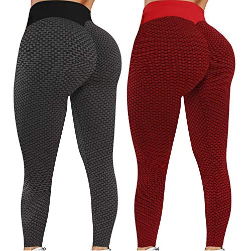 LIEIKIC 2 Pack TIK Tok Leggings Butt Lift Leggings for Women High Waist  Tummy Control Bubble