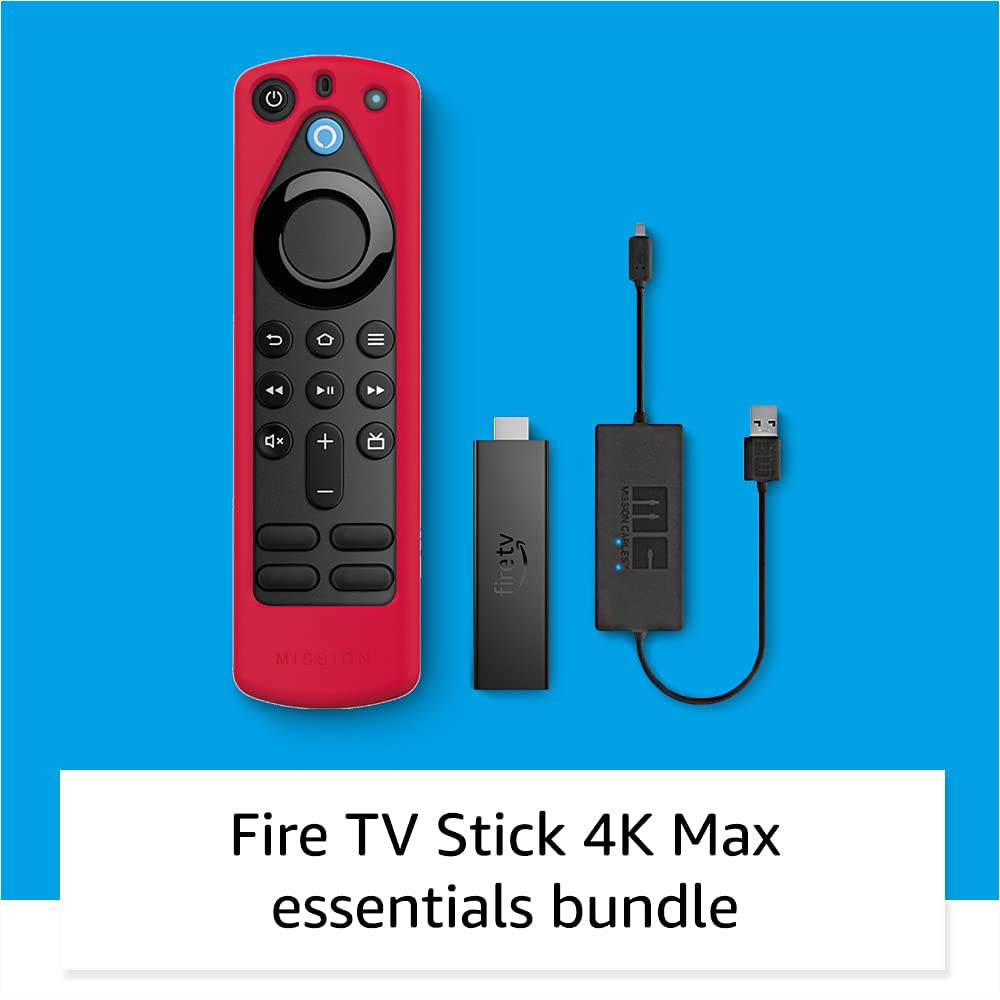 Fire TV Stick 4K Max Essentials Bundle with USB Power Cable and Remote  Cover (Red) with Accessory Essentials