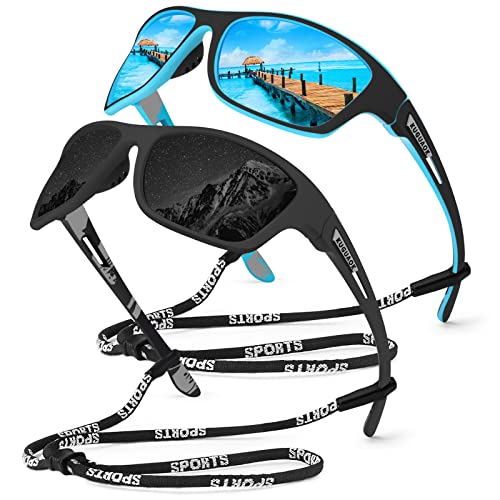 KUGUAOK Polarized Sports Sunglasses for Men Driving Cycling Fishing Sun  Glasses 100% UV Protection Goggles 2pack Black+blue-b