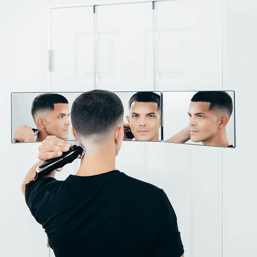 SELF-CUT SYSTEM Travel Version - Three Way Mirror for Self Hair Cutting  with Height Adjustable Telescoping
