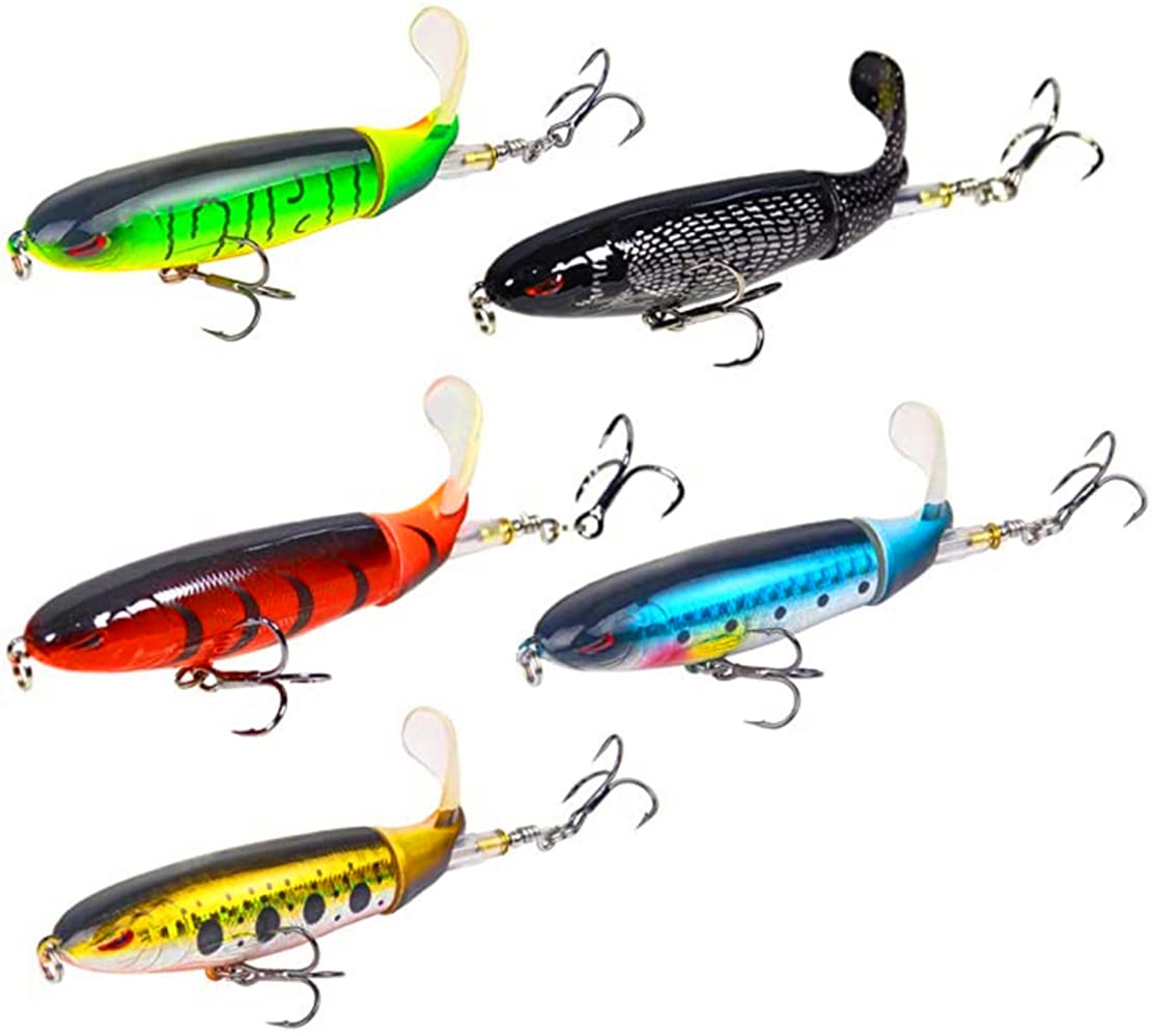 Nuguri Topwater Fishing Lures Set Whopper Plopper Bass Lures with Floating  Rotating Tail Fish Bait Lures