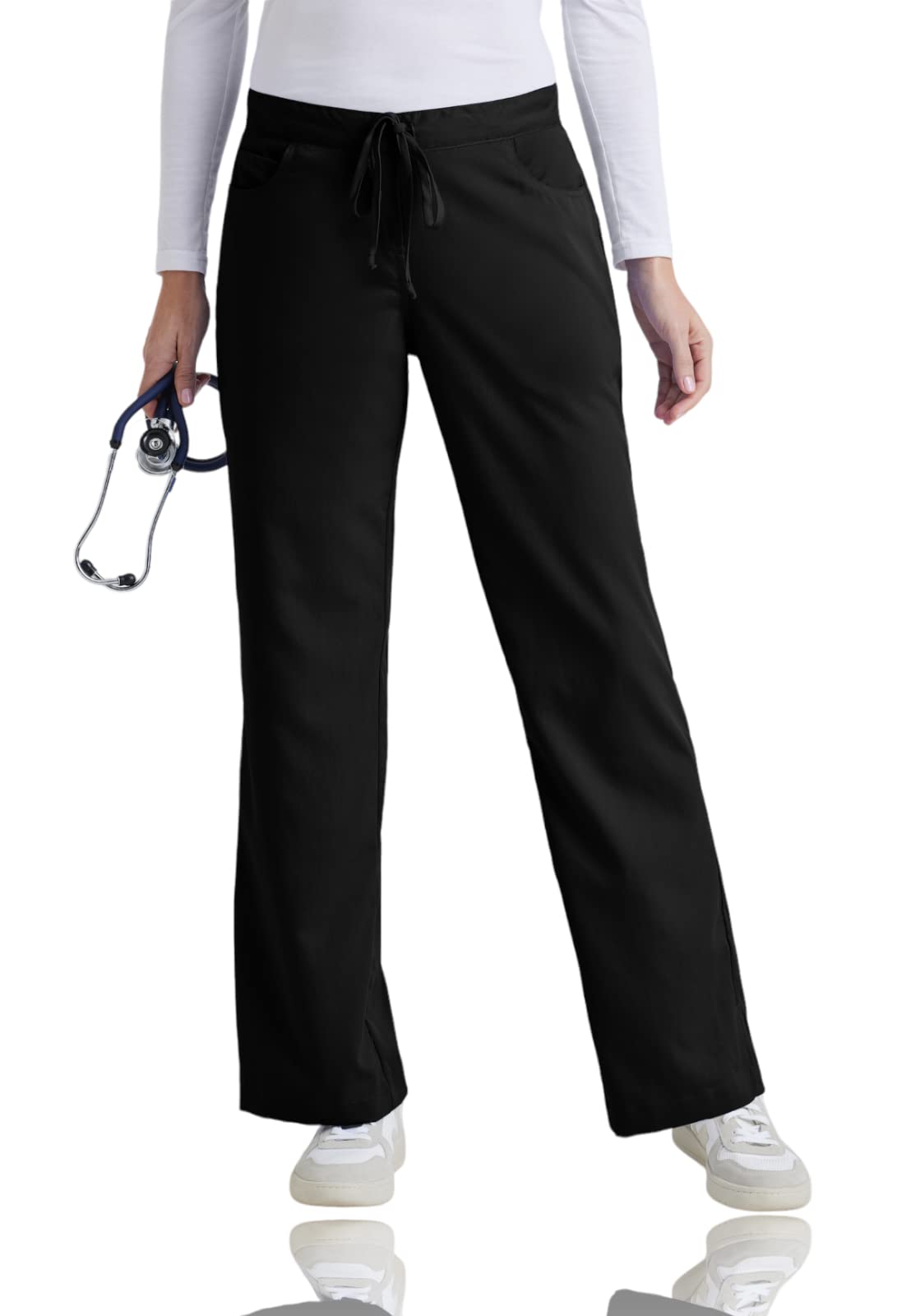 BARCO Grey's Anatomy Scrubs - Riley Scrub Pant for Women Elastic Back Waist  Mid-Rise Flared Leg Women's Scrub Pant Large Black