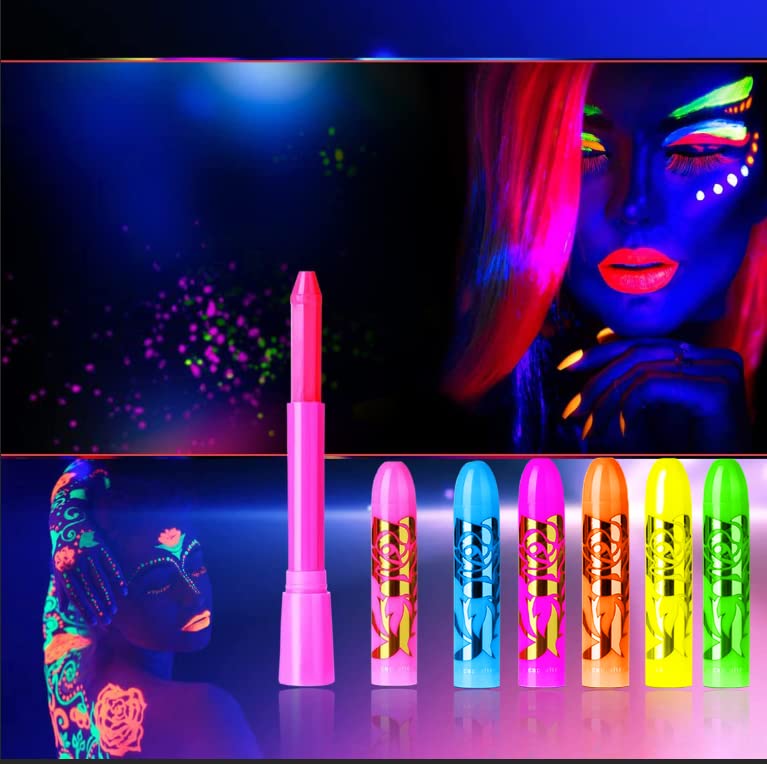 Glow in The Black Light UV Face Paint Crayon, Black Light Neon Face & Body  Paint Non Toxic Fluorescent Mardi Gras Halloween Makeup Marker for Kids
