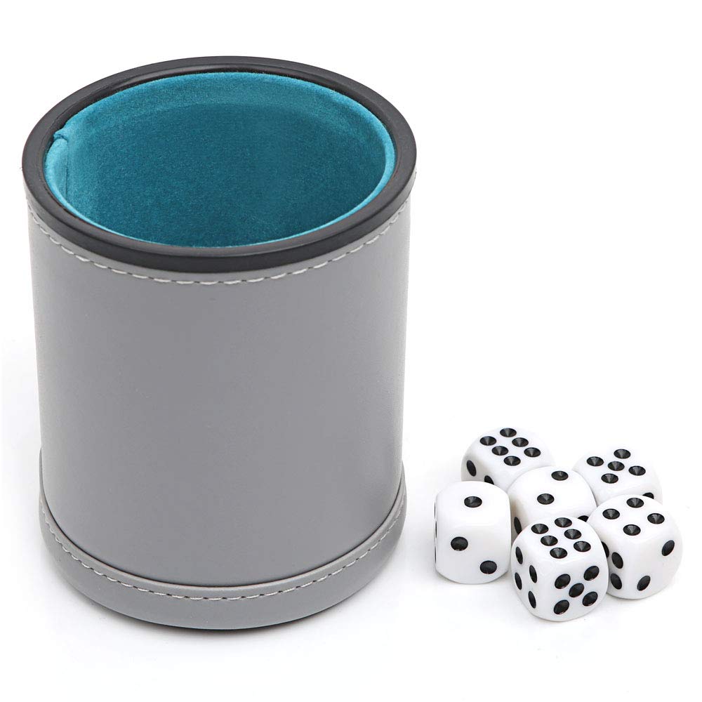 Leather Dice Cup Set Felt Lining Quiet Shaker Dot Dices for Yahtzee Games 