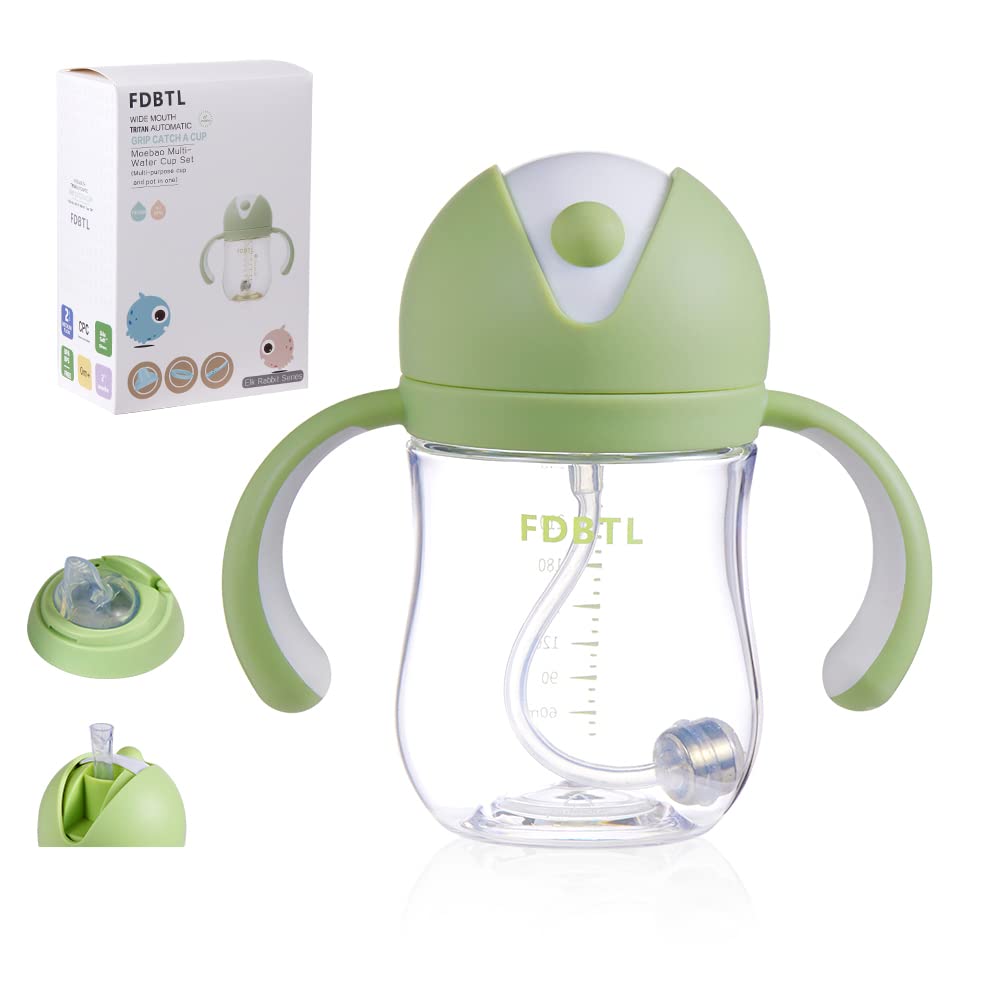 FDBTL Baby Soft Spout Sippy Cups Learner Cup with Removable Handles Leak-Proof  Spill-Proof A Straw Brush Break-Proof Cups for Toddlers Infant (Green 9oz)