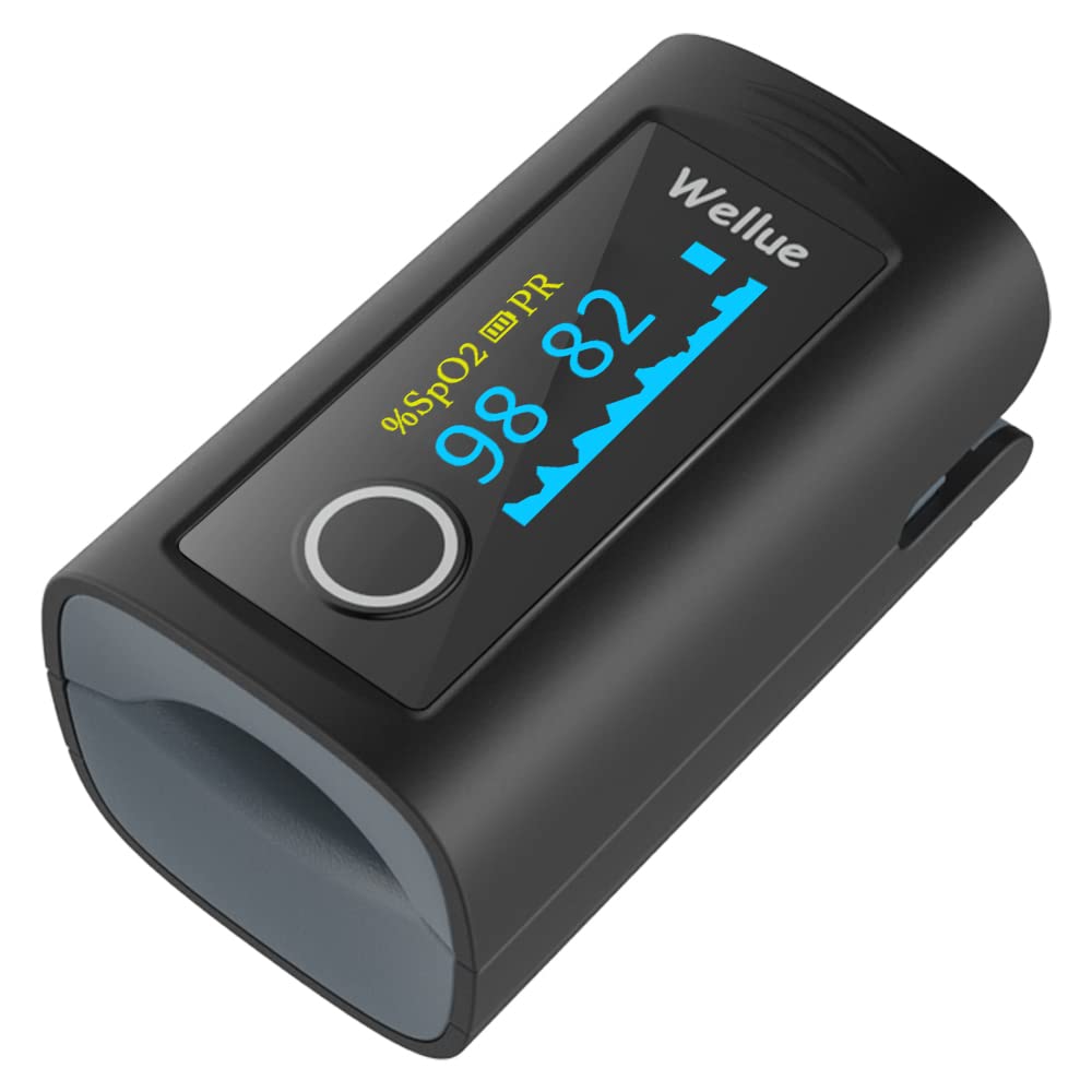 Wellue Fingertip Pulse Oximeter PC60F Blood Oxygen Saturation Monitor with Batteries Carry Bag