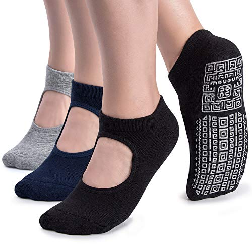 Yoga Socks for Women, 3 Pairs Non Slip Pilates Grip Socks, Ankle