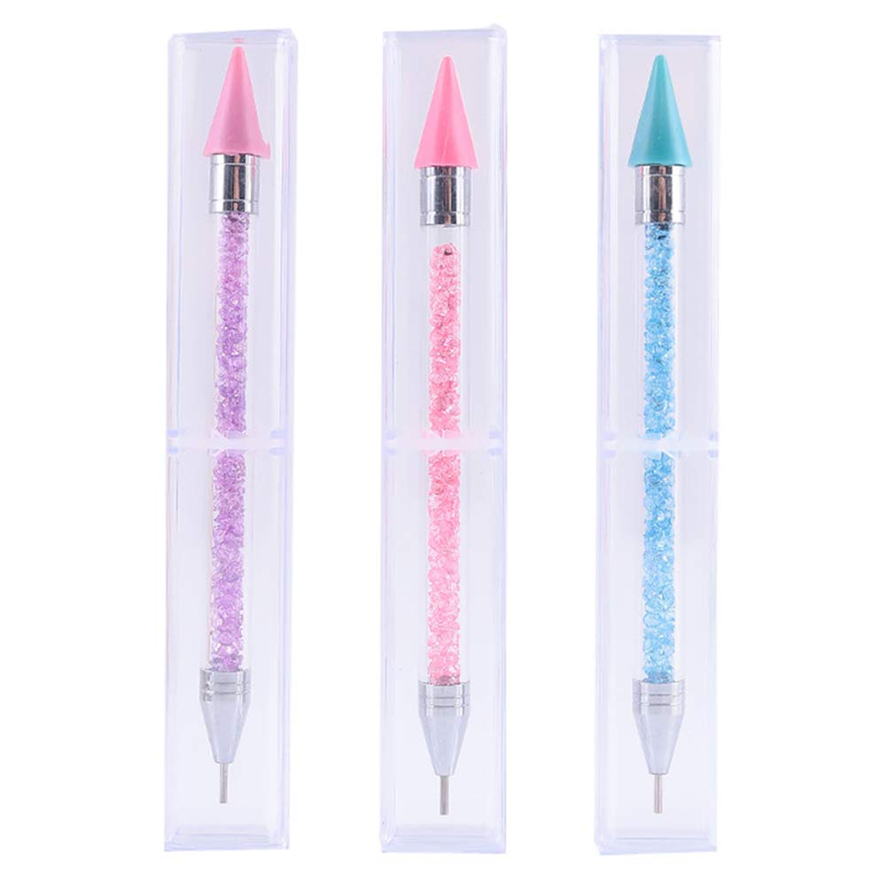 3 Pcs Dual-ended Dotting Pen, Dual-Ended Nail Rhinestone Picker Wax Nail  Rhinestones Picker Pen Rhinestone Studs Picker Wax Pen (Pink, Purple, Blue)