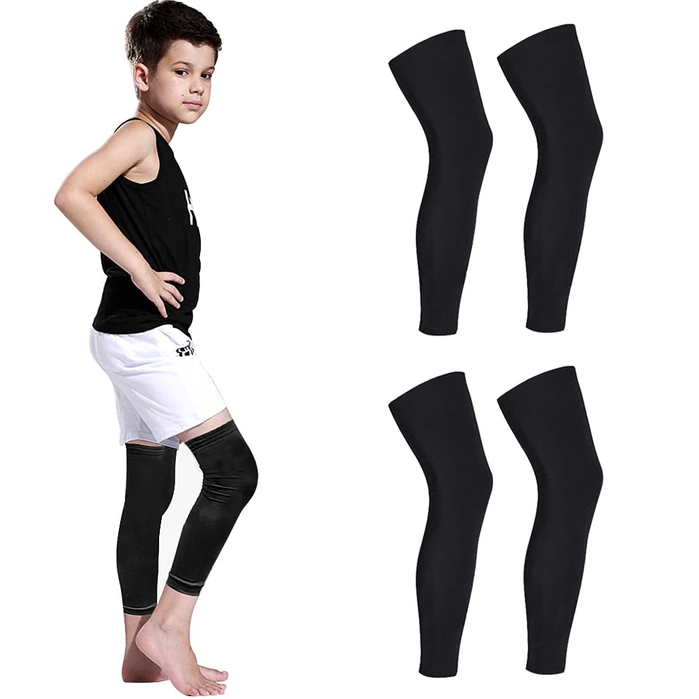 Luwint Long Compression Leg Sleeves for Kids Non-Slip UV Protection Thigh  Calf Sleeves Comfortable Brace Support, 2 Pair 2 Pair Black Medium (Age  10-12)