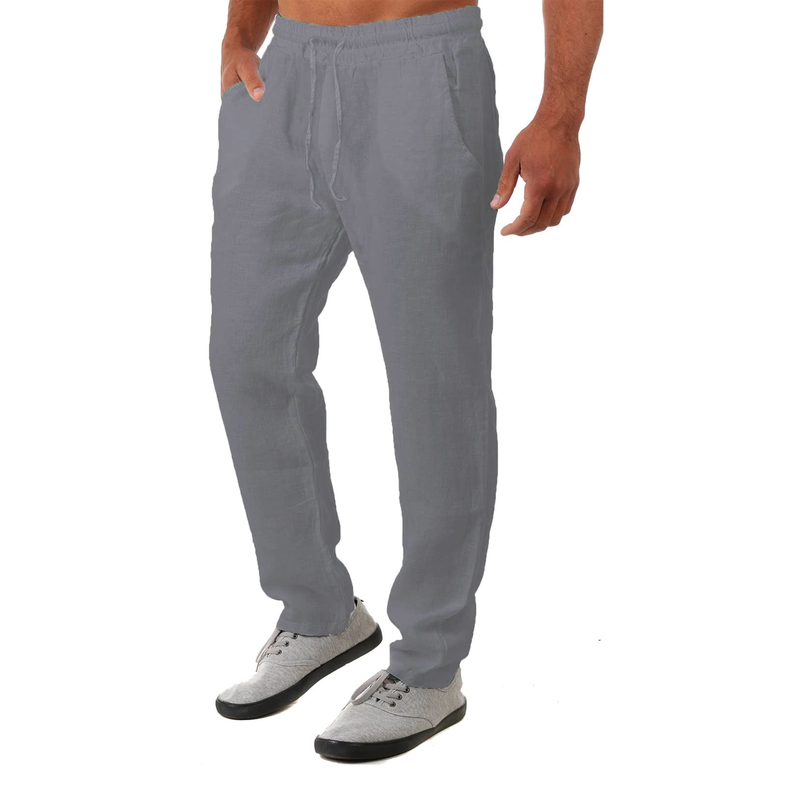 Men Linen Pants Casual Loose Fit Trousers Summer Beach Baggy Lightweight  Yoga Pant Joggers Elastic Waist Sweatpants White at  Men's Clothing  store