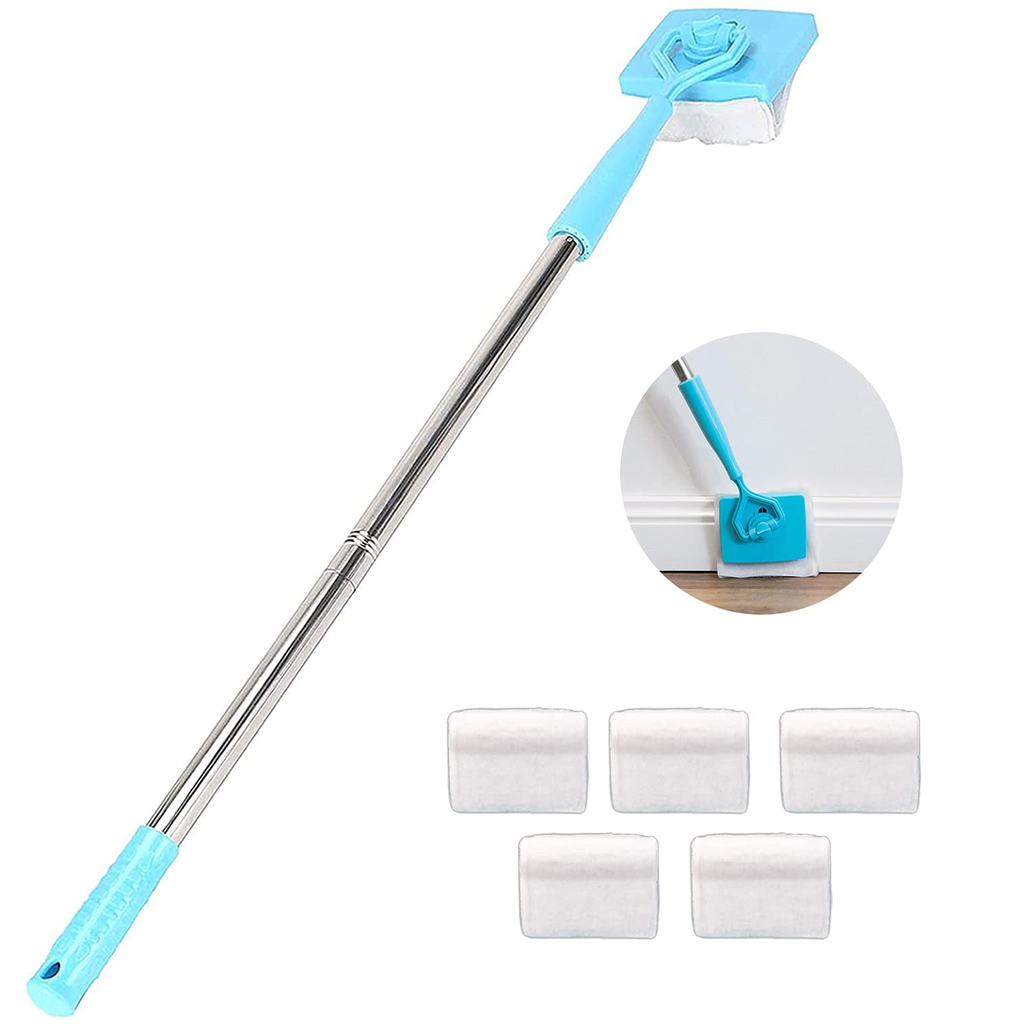 Baseboard Cleaner Tool with Handle No-Bending Mop with 2 Cleaning Pads  Adjustable Detachable Bathroom Cleaning Tool 