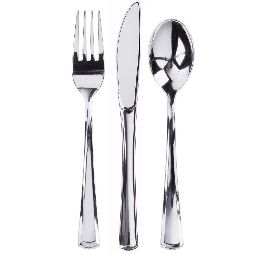 1000 Guests, Black Disposable Plastic Cutlery Set - 100 Spoons, 100 Forks and 100 Knives