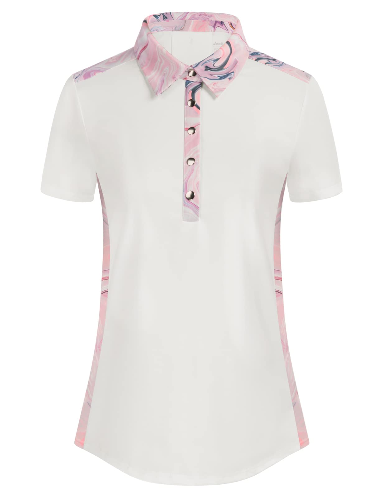 JACK SMITH Womens Golf Shirts Short Sleeve Color Block Snap Sports Polo  Shirt Moisture Wicking Lightweight Active Top Large White/Pink Print